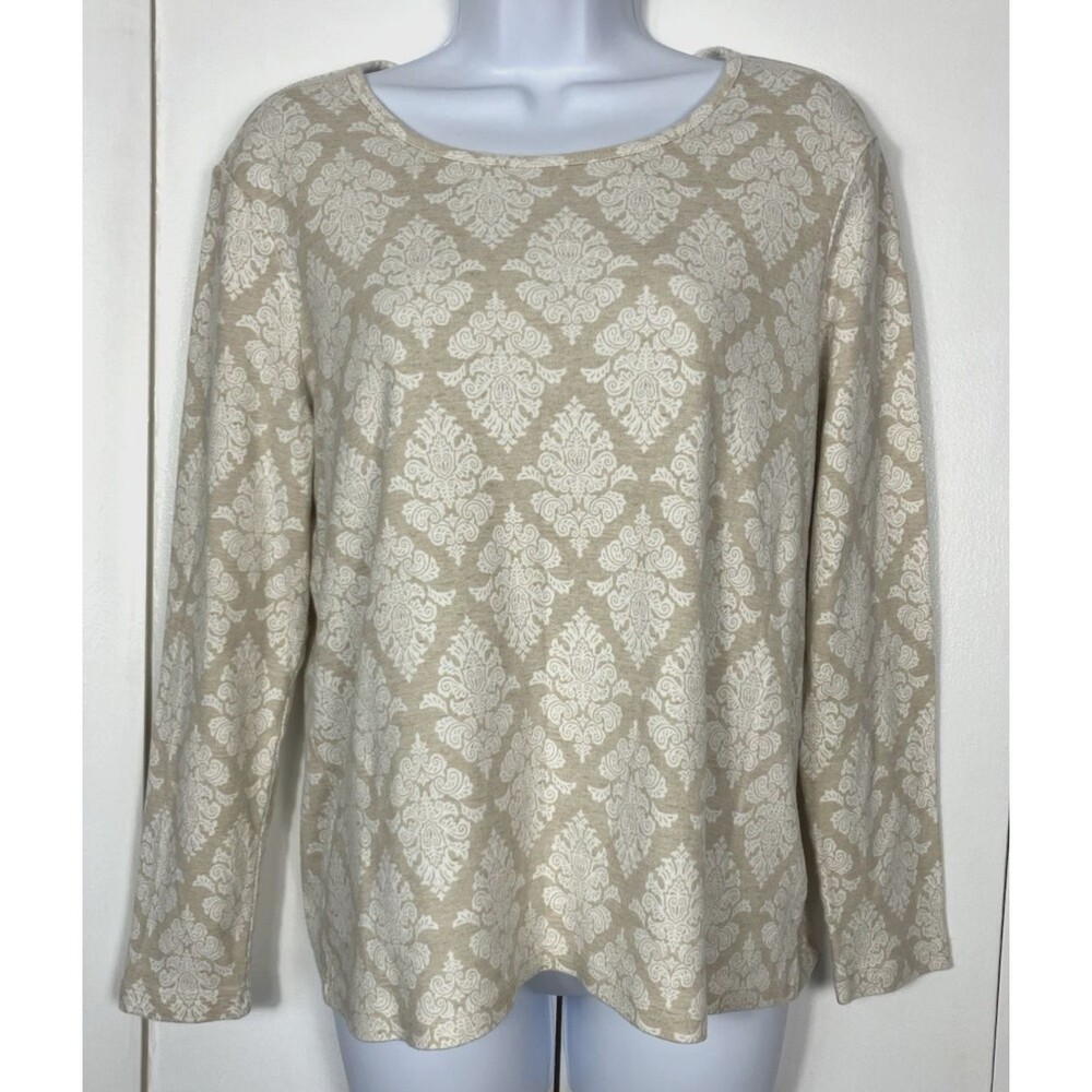 White Stag Womens Tan & White Tee shirt Long sleeve Size L